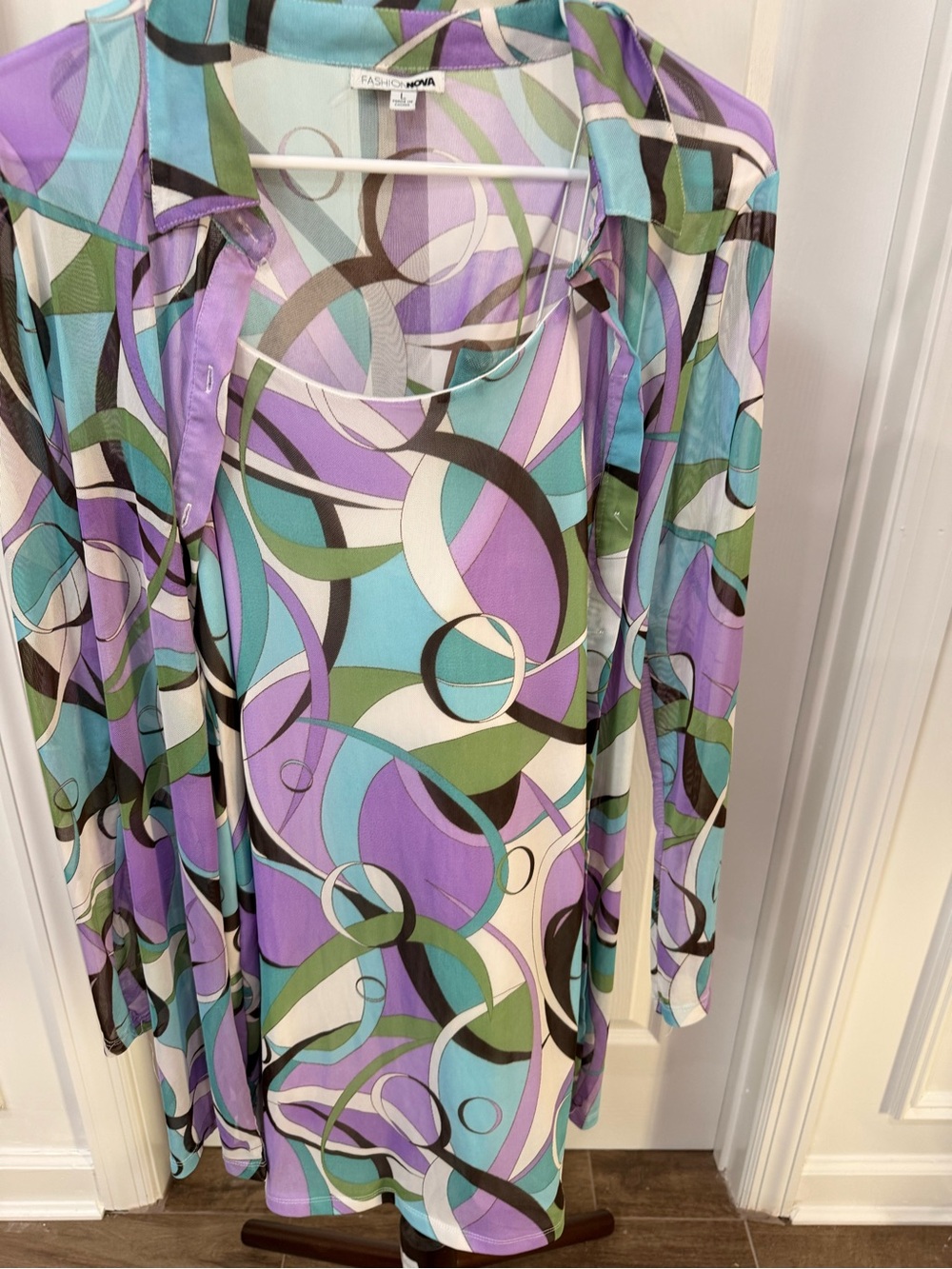 Fashion Nova Purple, Teal & Green Abstract Midi Skirt Set